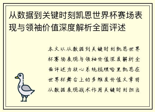 从数据到关键时刻凯恩世界杯赛场表现与领袖价值深度解析全面评述 从数据到关键时刻凯恩世界杯赛场表现与领袖价值深度解析全面评述